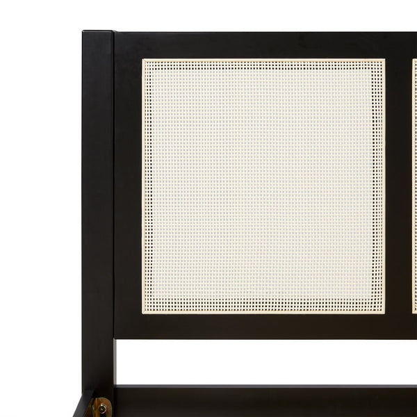 English Elm Walker Edison - Boho Solid Rubberwood Rattan Headboard Bedframe in Black — Platform Design, Coastal Modern Appeal Queen B185P326689