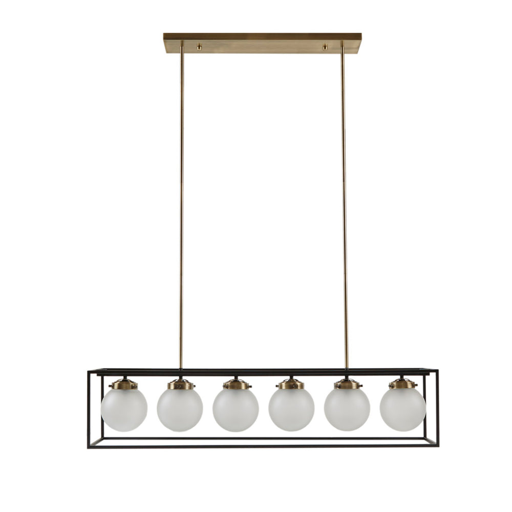 JLA Home INK+IVY - 6-Light Antique Brass Linear Chandelier with 6 Frosted Globe Shades — Industrial Vintage Glow for Dining II150-0122