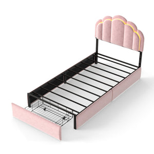 English Elm Rgb Led Velvet Platform Bed Petal Headboard Storage Drawers for Kids Bedroom T3963P458401