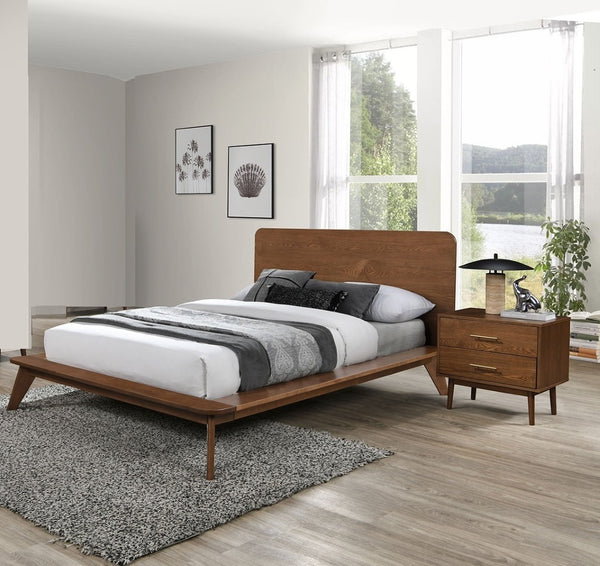 English Elm Platform Bed Walnut 3-Piece King Bedroom Set - Mid-Century Modern Design With Nightstands Included B2741S00468-GIGA