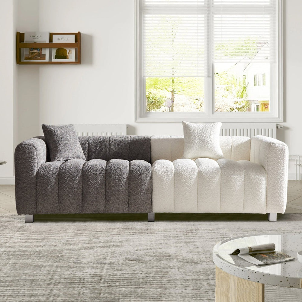 English Elm 87.4'' Bubble Velvet Three Seat Sofa with Metal Legs and Pillows for Modern Living W2795S00004