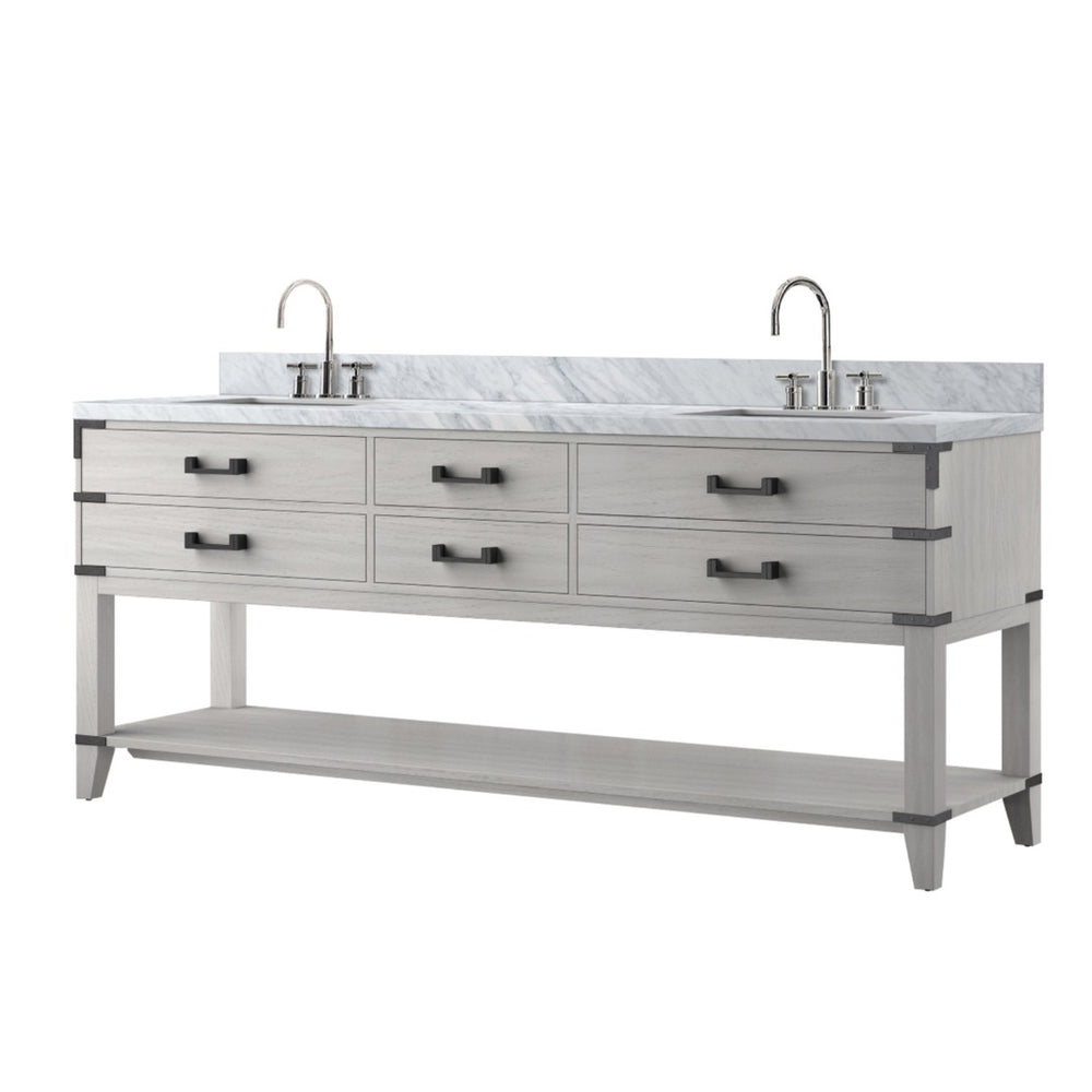 English Elm White Oak Double Bath Vanity 80" With Carrara Marble Top, Chrome Faucet, Ample Storage & Style B2731P260359-GIGA