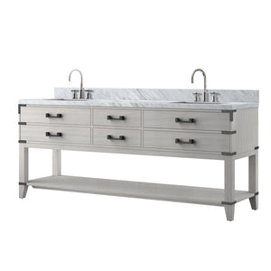 English Elm White Oak Double Bath Vanity 80" With Carrara Marble Top, Chrome Faucet, Ample Storage & Style B2731P260359-GIGA