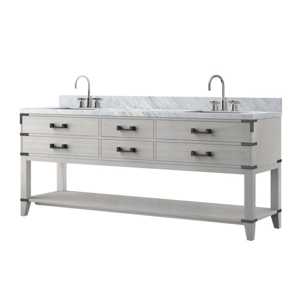 English Elm White Oak Double Bath Vanity 80" With Carrara Marble Top, Chrome Faucet, Ample Storage & Style B2731P260359-GIGA
