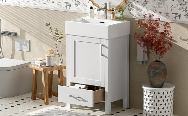 English Elm 20.28'' 20.28" Modern Bathroom Vanity with Ceramic Sink, Solid Wood Frame, Soft-Close Drawer & Cabinet - Space-Saving Design White N729P277755K