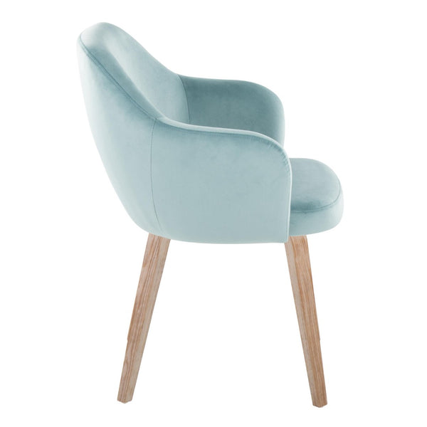 English Elm Dining Chair Set of 2 Velvet Upholstered Bentwood Legs Whitewashed Organic Modern Light Blue B202S02062