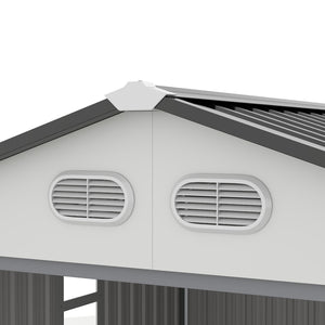 English Elm Outdoor Metal Storage Shed 8x8 Ft with Four Windows and Lockable Double Doors White W1598S00037