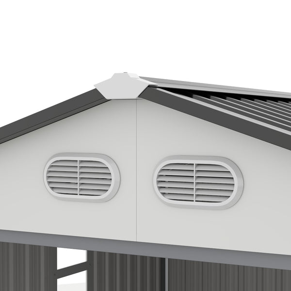 English Elm Outdoor Metal Storage Shed 8x8 Ft with Four Windows and Lockable Double Doors White W1598S00037