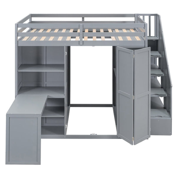 English Elm Full Size Loft Bed with Wardrobe Desk and Shelving for Modern Teen Bedroom Gray LT000679AAE-1