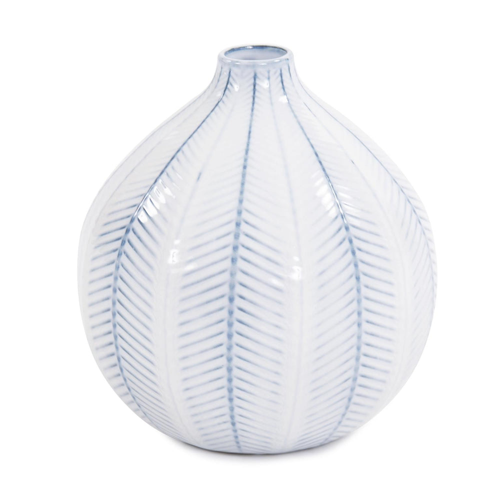 Howard Elliott Blue Chevron Ceramic Globe Vase - Handcrafted White & Soft Blue Accent For Stylish Home Decor Blue Ceramic 42043-howard-elliott