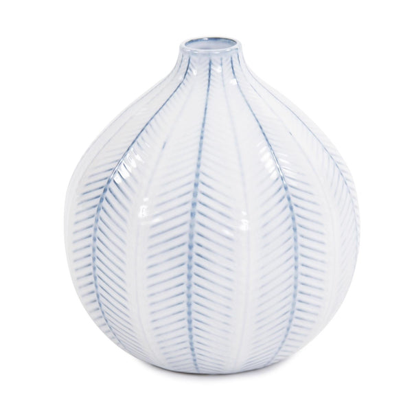 Howard Elliott Blue Chevron Ceramic Globe Vase - Handcrafted White & Soft Blue Accent For Stylish Home Decor Blue Ceramic 42043-howard-elliott