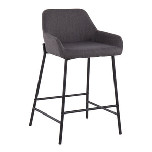 English Elm Daniella Industrial Counter Stools Set Of 2 - Black Metal Frame & Charcoal Fabric For Modern Spaces B202S00042