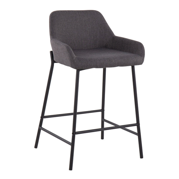 English Elm Daniella Industrial Counter Stools Set Of 2 - Black Metal Frame & Charcoal Fabric For Modern Spaces B202S00042