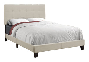 English Elm Bed, Full Size Upholstered Low Profile Linen-Look Bed Frame with Tufted Headboard & Slats Beige 60 L x 26 W x 4 H B2710P219521