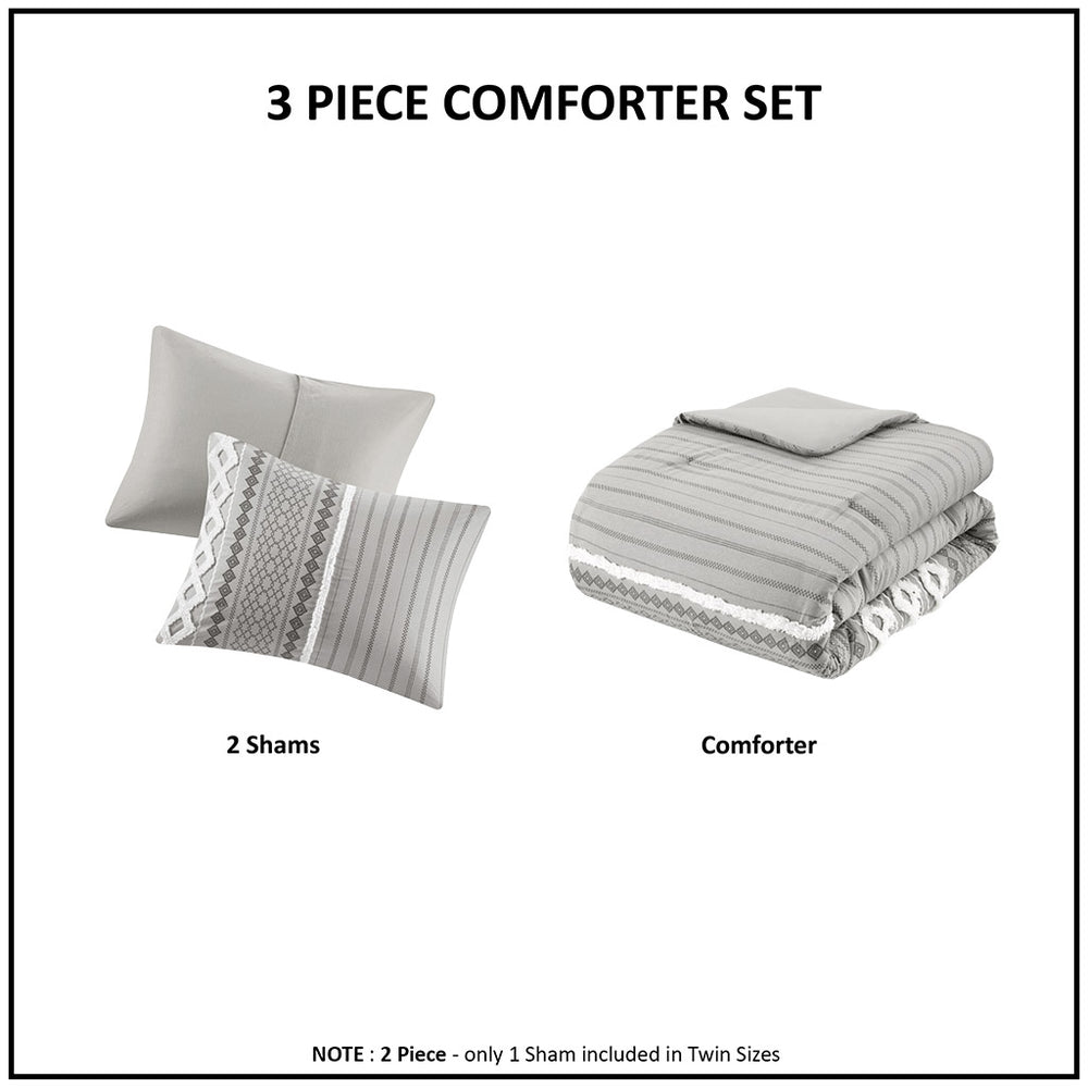 JLA Home INK+IVY - Cotton Mid-Century Geometric Comforter Set with Tufted Chenille Accents, Breathable OEKO-TEX Certified Ivory II10-995