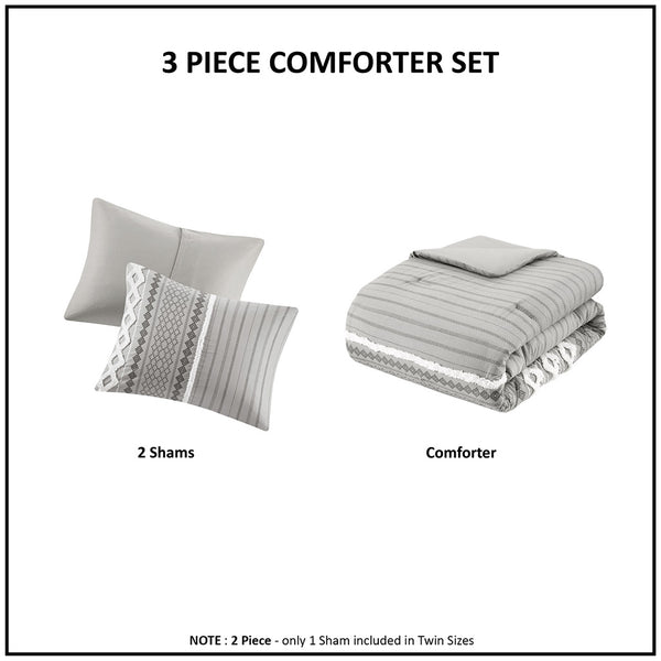 JLA Home INK+IVY - Cotton Mid-Century Geometric Comforter Set with Tufted Chenille Accents, Breathable OEKO-TEX Certified Ivory II10-995