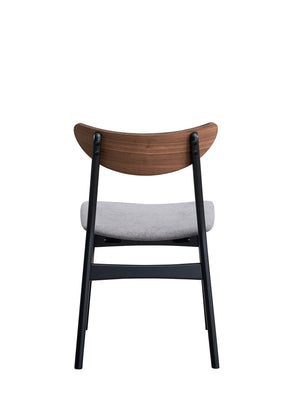 English Elm Rebi Gray Linen Side Chair Set of 2 – Walnut & Black Curved Wood Back, Padded Foam Seat, 220 lb Capacity B2726P281885