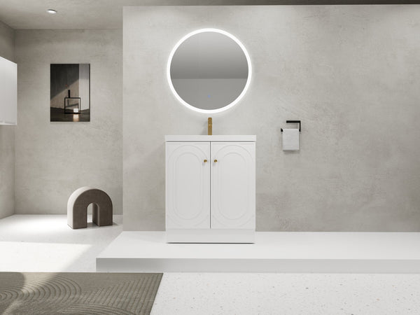 English Elm 30" Modern Freestanding Bathroom Vanity with Resin Sink, Soft-Close Doors, Adjustable Shelf, Durable Plywood Finish White W999S00271