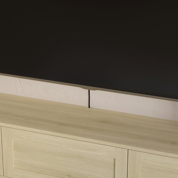 English Elm Floating Wall Mounted Tv Shelf with Led Backlight Gloss Cabinet and Built in Power Strip W1321P391272