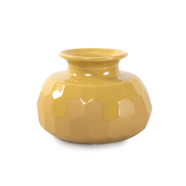 Howard Elliott Golden Bee Ceramic Vase – Honeycomb Textured Design For Vibrant Home Decor And Unique Style Yellow Ceramic 42068-howard-elliott
