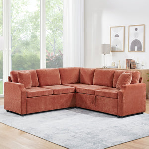 English Elm Sectional Sofa Bed - Stylish L-Shaped 81.9" Sleeper Sofa With Hidden Storage & Cozy Orange Chenille N719S002070G-GIGA