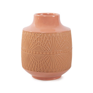 Howard Elliott Richland Embossed Ceramic Vase - Geometric Textured Design For Elegant Home Decor Accent Orange Ceramic 42071-howard-elliott