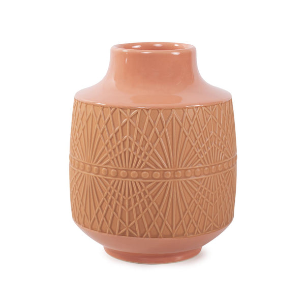 Howard Elliott Richland Embossed Ceramic Vase - Geometric Textured Design For Elegant Home Decor Accent Orange Ceramic 42071-howard-elliott