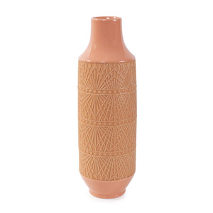 Howard Elliott Richland Embossed Ceramic Vase - Geometric Textured Design For Elegant Home Decor Accent Orange Ceramic 42072-howard-elliott