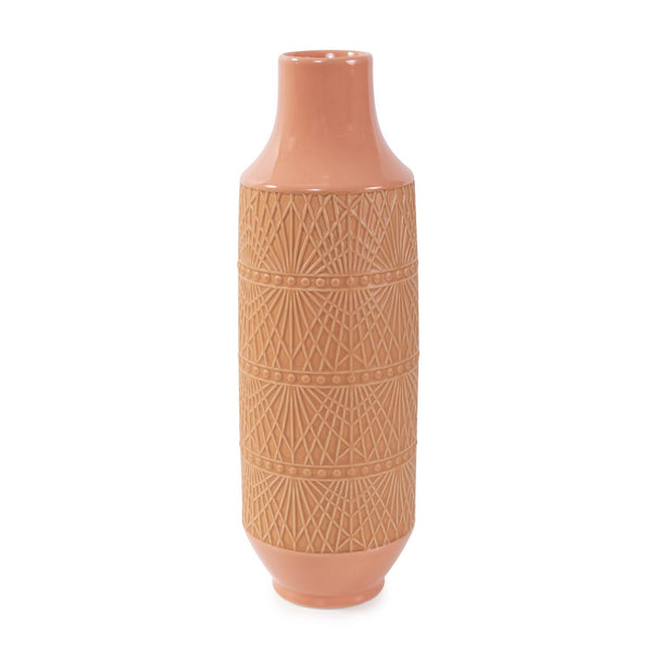 Howard Elliott Richland Embossed Ceramic Vase - Geometric Textured Design For Elegant Home Decor Accent Orange Ceramic 42072-howard-elliott