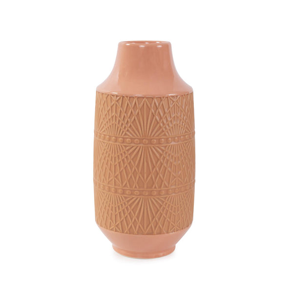 Howard Elliott Richland Embossed Ceramic Vase - Geometric Textured Design For Elegant Home Decor Accent Orange Ceramic 42073-howard-elliott