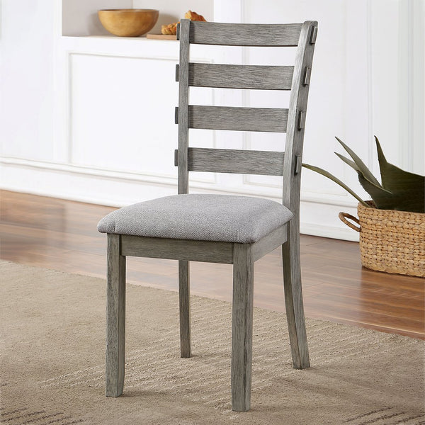 English Elm Gray Padded Dining Chairs Set of 2 — Linen-Look Ladder Back Side Chairs, Rustic Wire-Brush Finish, Comfortable Seating B011P246316