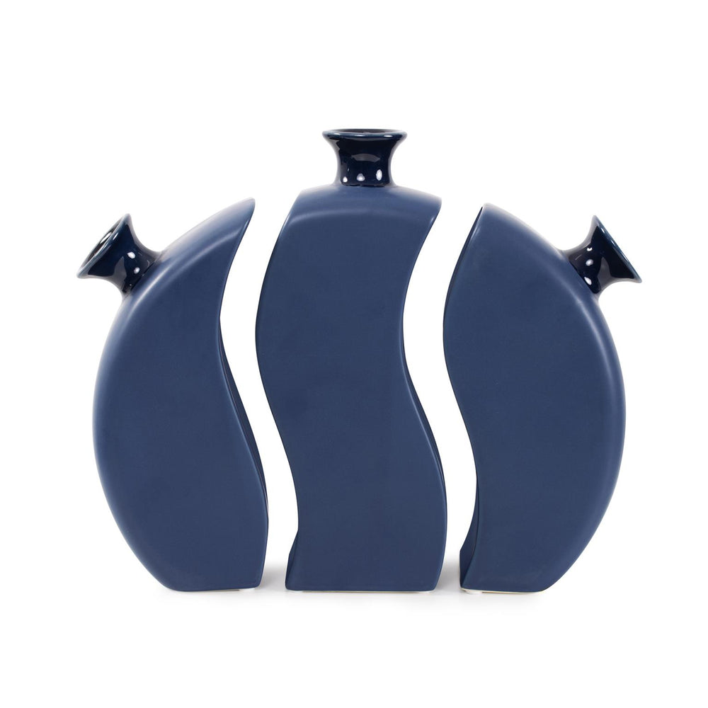 Howard Elliott Delft Blue 3-piece Floral Vase Set - Unique Half-moon Design With Glossy And Matte Finish For Decor Blue Ceramic 42077-howard-elliott