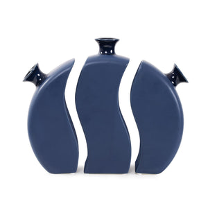 Howard Elliott Delft Blue 3-piece Floral Vase Set - Unique Half-moon Design With Glossy And Matte Finish For Decor Blue Ceramic 42077-howard-elliott