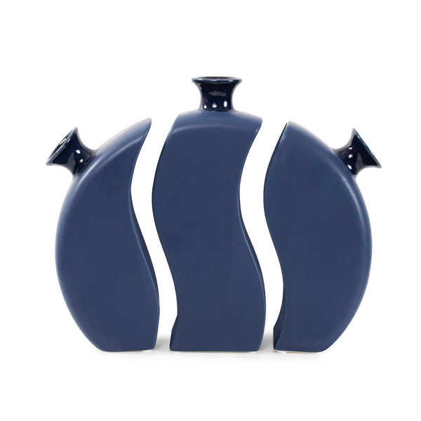 Howard Elliott Delft Blue 3-piece Floral Vase Set - Unique Half-moon Design With Glossy And Matte Finish For Decor Blue Ceramic 42077-howard-elliott