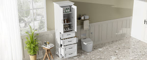 English Elm 71.6" Free-Standing Bathroom Vanity with Soft-Close Doors, 3 Drawers, Adjustable Shelves, White Finish N729P335599K