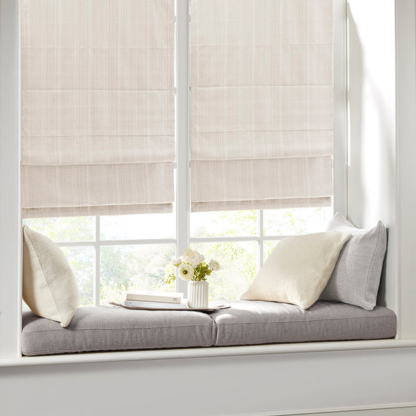 JLA Home Madison Park - Basketweave Cordless Room Darkening Roman Shade with Thermal Foam Backing for Privacy & Energy Savings Ivory MP40-7746