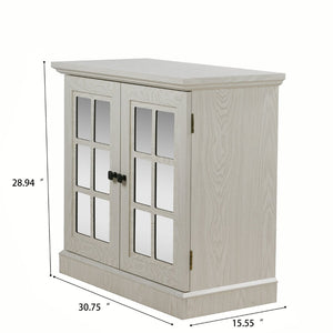 English Elm Storage Sideboard with Mirrored Acrylic Doors and Wood Grain Mdf Finish for Compact Rooms White W2899P372747