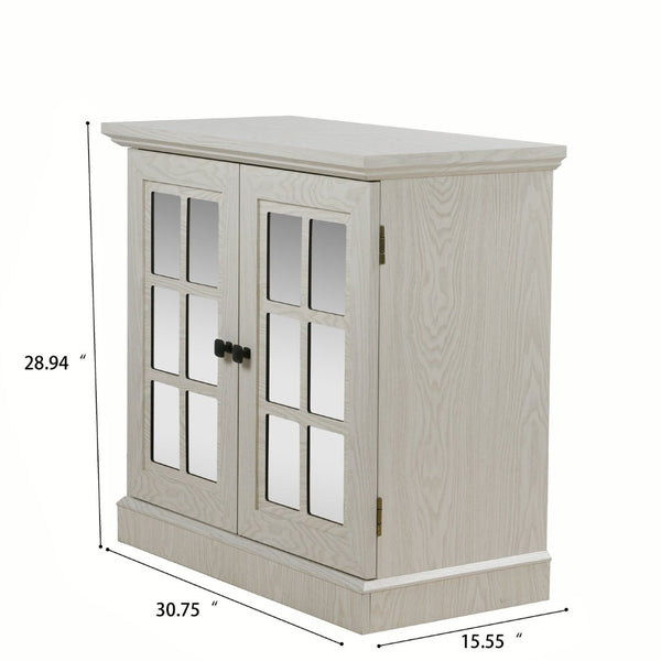 English Elm Storage Sideboard with Mirrored Acrylic Doors and Wood Grain Mdf Finish for Compact Rooms White W2899P372747
