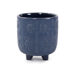 Howard Elliott Indigo Wave Ceramic Vase - Elegant Short Design With Glossy-matte Finish For Timeless Decor Style Blue Ceramic 42082-howard-elliott