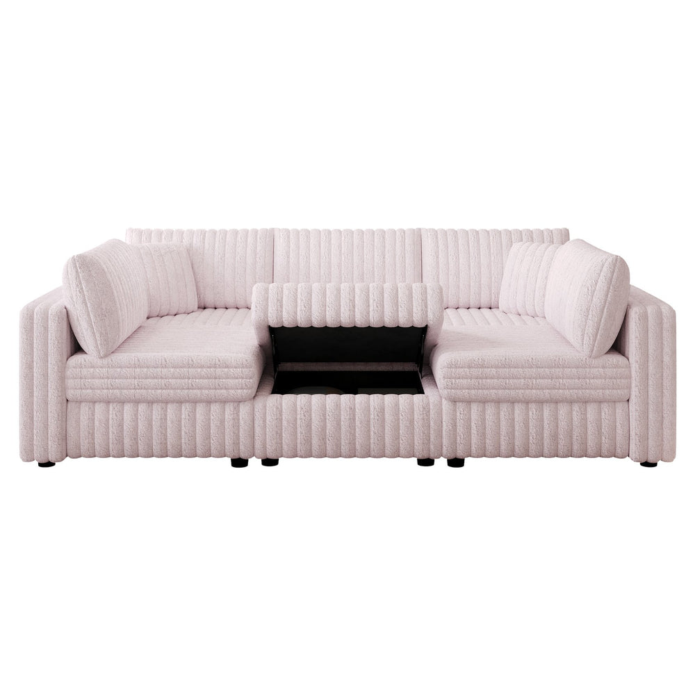 English Elm 106.3" Soft U-Shaped Modular Sofa With Hydraulic Lift Ottoman - Cozy, Stylish & Perfect For Any Space W1767S00022