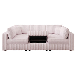 English Elm 106.3" Soft U-Shaped Modular Sofa With Hydraulic Lift Ottoman - Cozy, Stylish & Perfect For Any Space W1767S00022