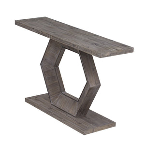 English Elm U_Style Modern Console Table With Hollow Hexagon Legs & Fir Veneer Finish For Entryway Elegance N711P241272A-GIGA