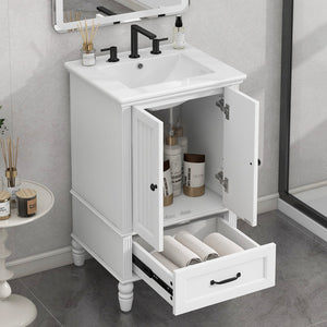 English Elm 20" Bathroom Vanity with Sink Modern MDF Cabinet with Ceramic Top, Drawer, Magnetic Door Stopper White N725P195132K