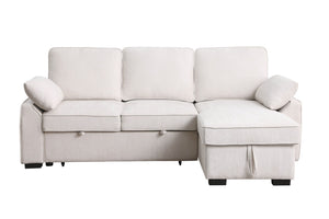 English Elm Marcello Chenille Sleeper Sectional with Reversible Chaise Storage and Charging Console Beige B2749S00164