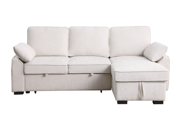 English Elm Marcello Chenille Sleeper Sectional with Reversible Chaise Storage and Charging Console Beige B2749S00164