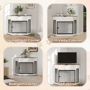 English Elm 44.6'' Corner Mdf Dog Kennel Cabinet with Fluted Drawer End Table for Modern Living White W5216P415904