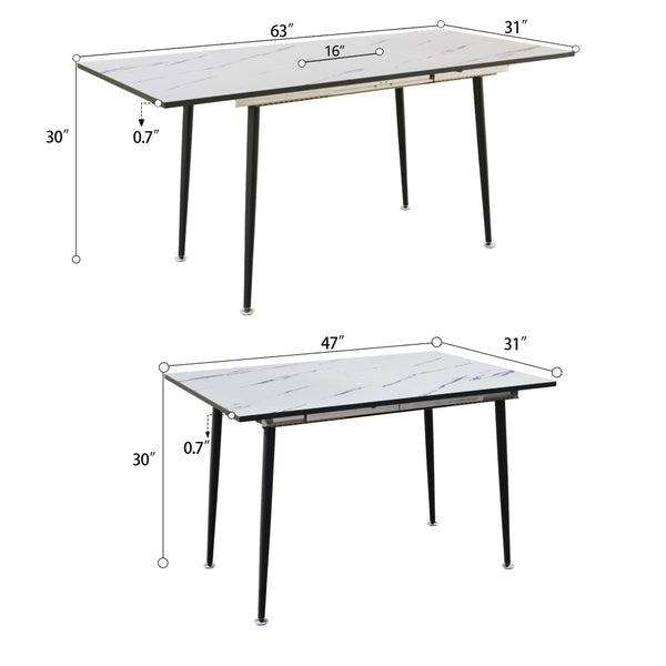English Elm 47"-63" Extendable Mdf Dining Set Seats Six with Pu Chairs and Black Metal Legs W2189S00922