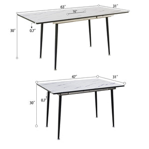English Elm 47"-63" Extendable Dining Set Six Pu Leather Chairs Mdf Top Black Metal Legs Modern Beige+White W2189S00920