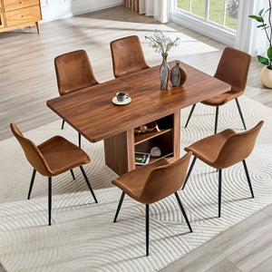English Elm Expandable Walnut Mdf Dining Set with Six Cushioned Fabric Chairs for Modern Interiors W1151S04715
