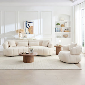 English Elm 102.36 Inch Curved Boucle Sectional Sofa Four Seat Mid Century Modern Living Room Beige W2582S00204